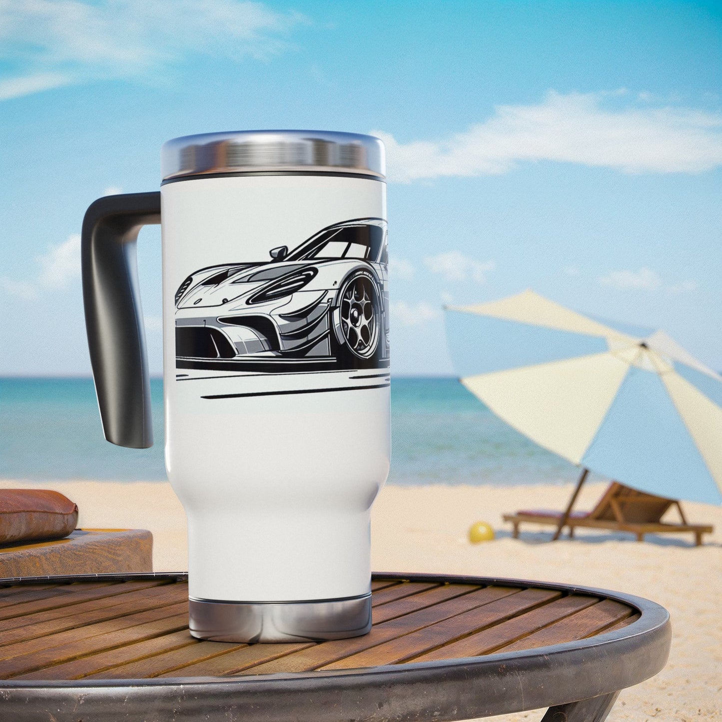 Racing Car Travel Mug - 14oz Stainless Steel with Handle