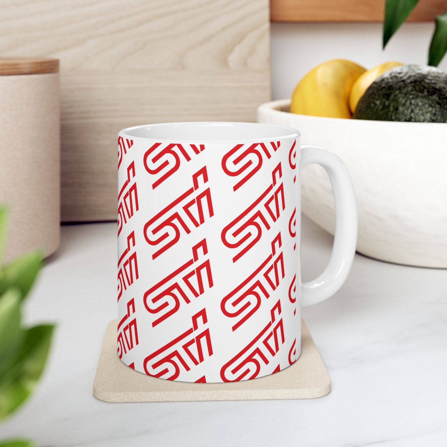 STI Pattern Ceramic Mug – Stylish 11oz & 15oz Coffee Cups for Car Enthusiasts