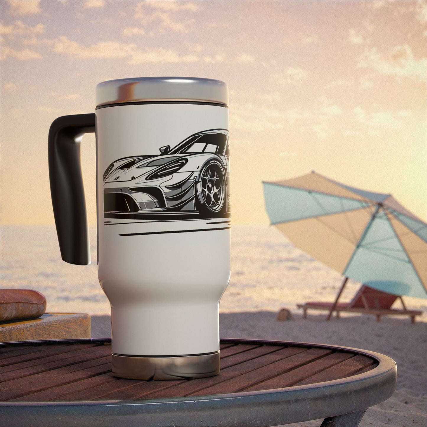 Racing Car Travel Mug - 14oz Stainless Steel with Handle